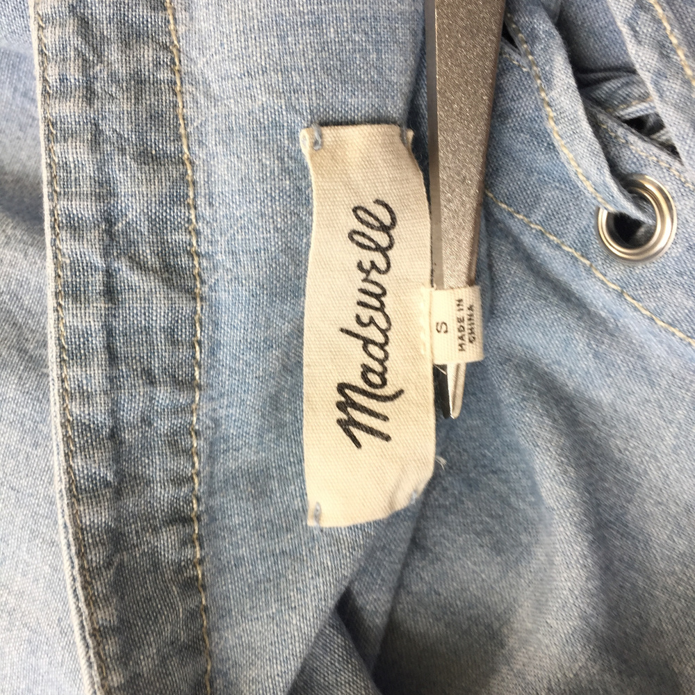 Madewell Chambray Lace-up Shift Dress S Sleeveless - Picture 6 of 7
